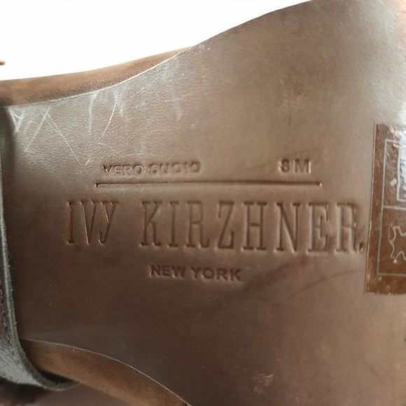 IVY KIRZHNER Shearling Rose Gold Harness Stud Leather Olive Brown Heeled Boot 8 - Picture 14 of 14